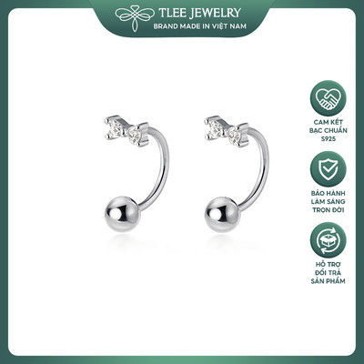 Khuyên tai bạc nữ TLEE dáng cong chốt ren vặn nơ đá mini nữ tính TLEE JEWELRY B0382