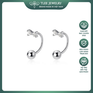  Khuyên tai bạc nữ TLEE dáng cong chốt ren vặn nơ đá mini nữ tính TLEE JEWELRY B0382 