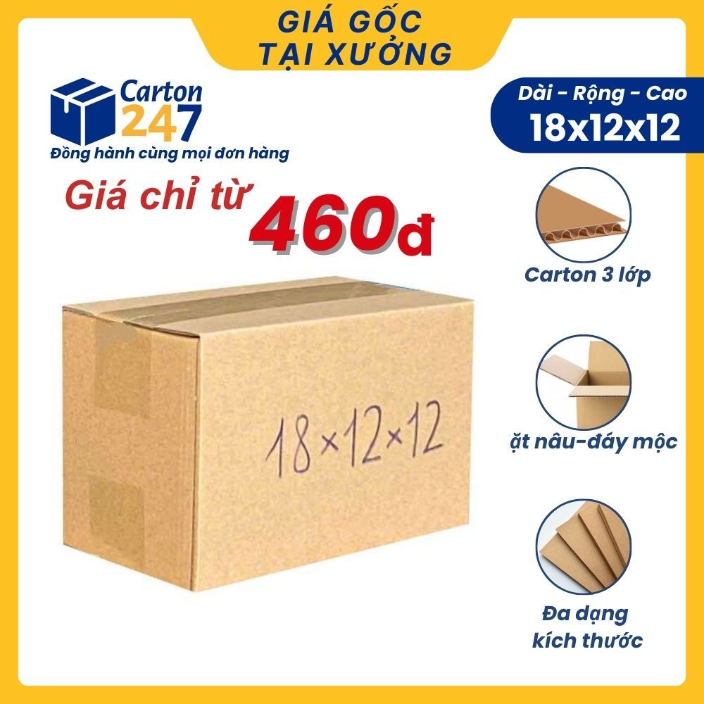18x12x12 COMBO 100 Hộp carton đóng hàng, hộp giấy gói hàng giả rẻ - Carton 247