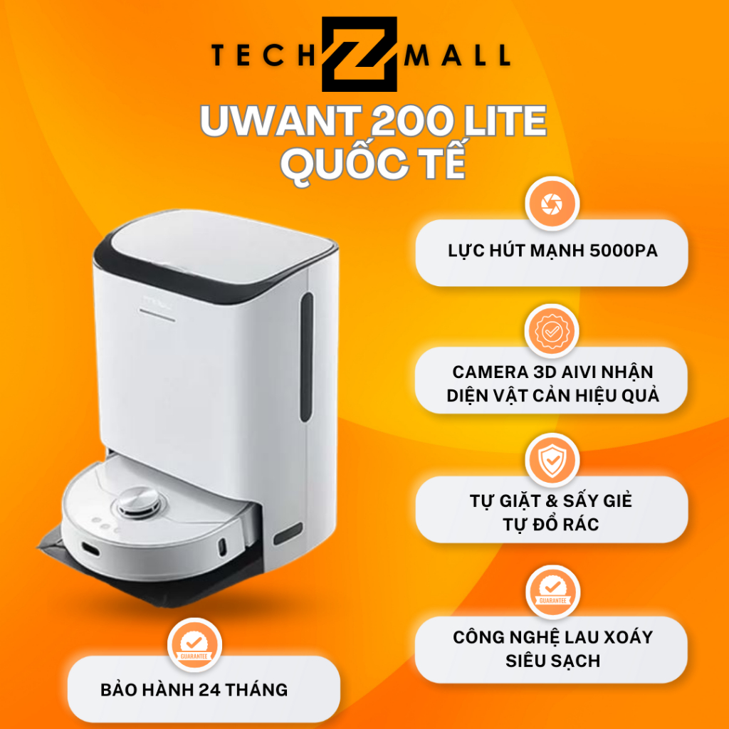 Robot hút bụi lau nhà Uwant U200 Lite_Tự động đổ rác, Giặt nước nóng 60*_BẢN QUỐC TẾ