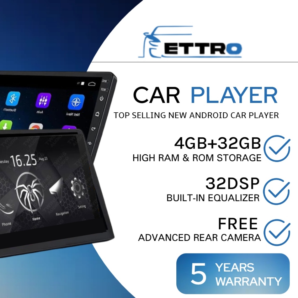 ETTRO Car Android Player[4GB RAM+32GB ROM] 7"9"10 inch Quad Core Car Multimedia Free Reverse Camera
