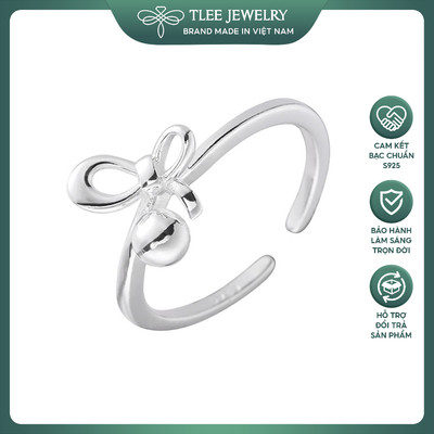 Nhẫn bạc nữ TLEE, nhẫn nơ trơn hạt bi basic TLEE JEWELRY