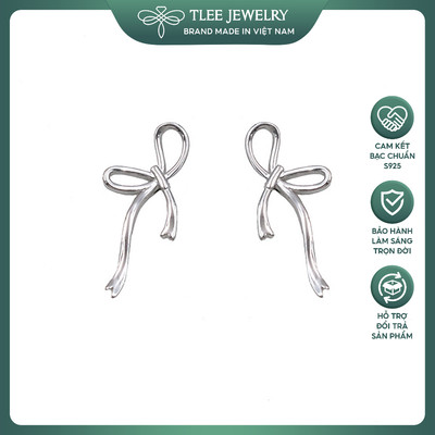 Khuyên tai bac nữ TLEE nơ tua dài dáng lệch cá tính TLEE JEWELRY B0507