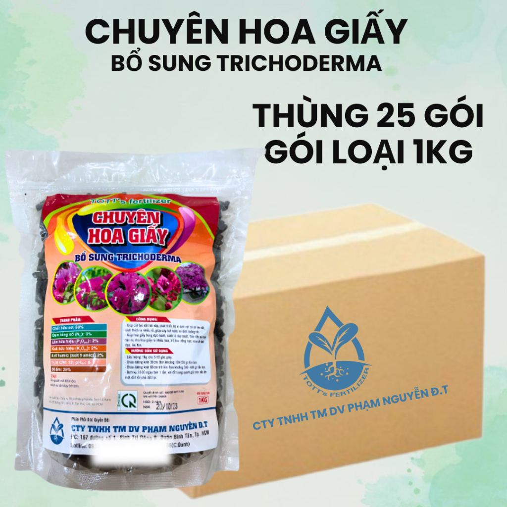 Phân hoa giấy gói 1kg, TOTT's fertilizer, kích ra hoa giúp hoa nở đều đồng loạt đẹp màu THÙNG 25 GÓI