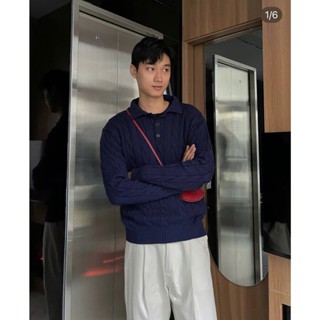 Áo len polo nam cúc cổ xanh than Koshi Polo by Scott Sor