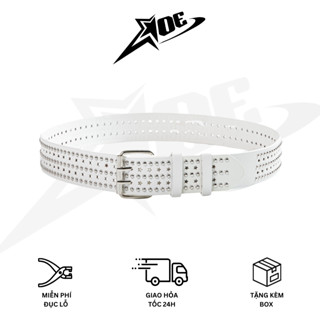 (Có sẵn) AOE STUDIO - Thắt lưng nam nữ Y2K màu trắng chất da PU cao cấp họa tiết nổi dính ngôi sao trên thân dây