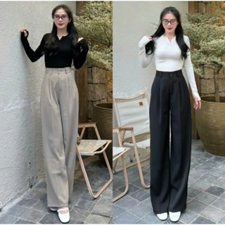  Quần Tây Ống Suông Nữ Lưng Cao 1 Khuy Chất Gold Nhật Mềm Rũ Tôn Dáng 