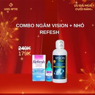 Combo Nước ngâm lens rửa kính áp tròng Hàn Quốc Vision Plus 360ml và Nước nhỏ mắt nhân tạo Refresh Liquigel.