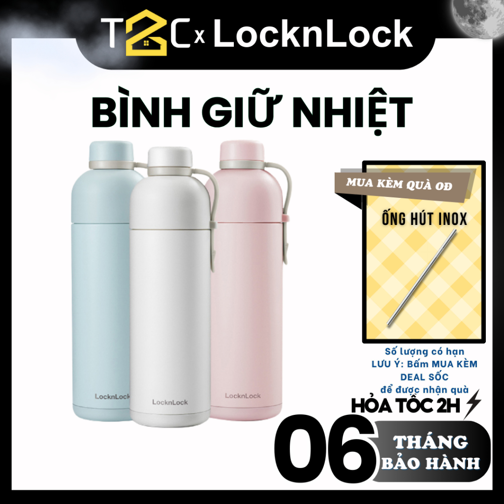 Bình giữ nhiệt LocknLock Chính Hãng Cao Cấp To 490ml Có Quai Xách Thể Thao LHC4267 - T2C