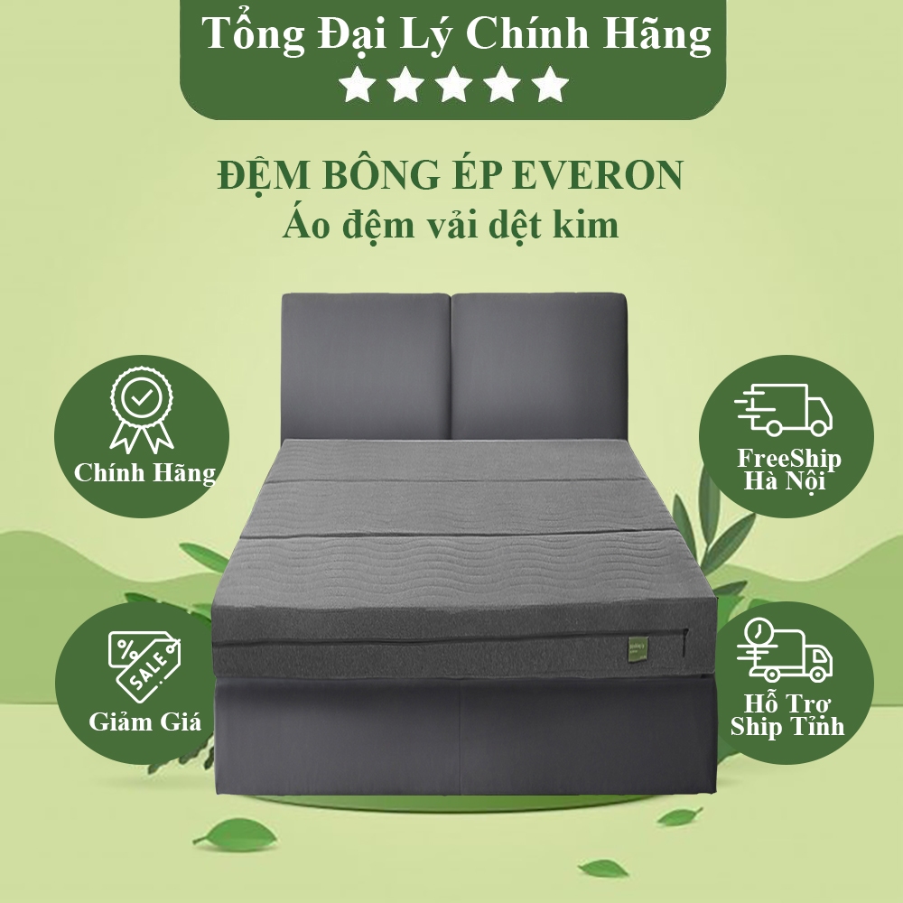 [EVERON] Đệm bông ép cứng truyền thống gập 3, áo đệm vải dệt kim mới