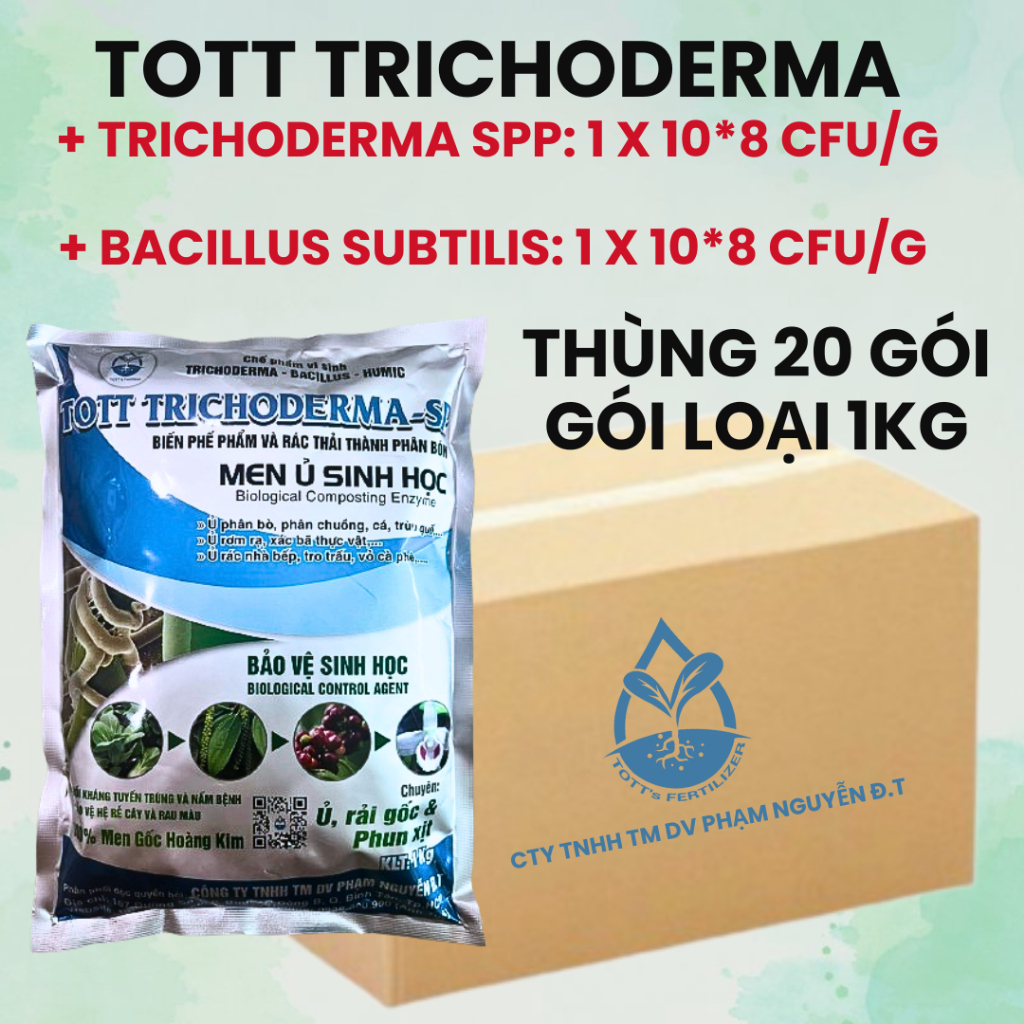 Men vi sinh NẤM trichoderma - Nấm Đối Kháng Trichoderma- Dùng ủ phân và xử lý đất trước khi trồng LOẠI 1KG THÙNG 20 GÓI