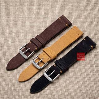 Dây đồng hồ da bò Vintage da lộn không chỉ viền khóa thép không gỉ cho đồng hồ : 18-19-20-21-22mm