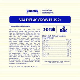 (HSD T4-2028) (Mẫu Mới) Sữa Bột Vinamilk Dielac Grow Plus 2+ Hộp 1400g.