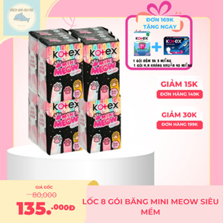 (LỐC 8 GÓI) Băng Vệ Sinh KOTEX Mini Meow Siêu Mềm Siêu Mỏng Cánh 24cm