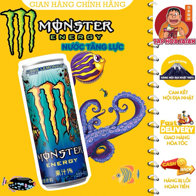 Nước Tăng Lực Asahi Monster Energy Aussie Lemonade 355ml - Hàng Nội Địa Nhật 100%