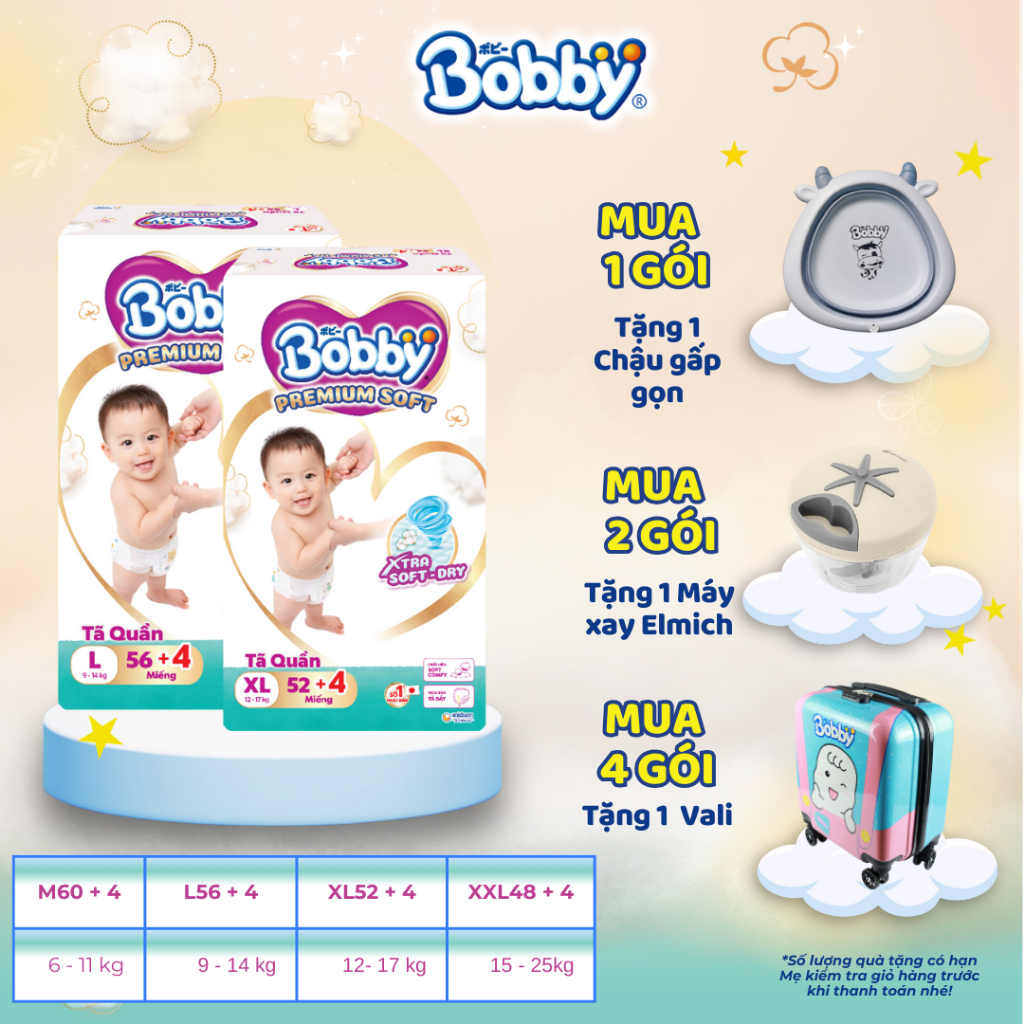 Tã quần Bobby Premium Soft size M/L/XL/XXL
