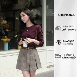  Áo Len Cardigan Nữ Thiết Kế Ôm Nhẹ Nhàng SHEMODA Wine Knir Cardigan Dệt Kim Mềm Mại Co Giãn 