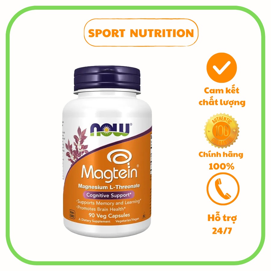 NOW Magtein Magnesium L-Threonate, 90 viên bổ sung magie giúp cải thiện trí nhớ, xương, tim mạch