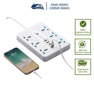  Ổ cắm điện đa năng chống giật chịu tải 2500W gồm 6 ổ cắm tích hợp 5 cổng USB và 1 cổng TYPE C sạc nhanh điện thoại 