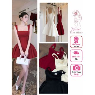 [ Sẵn - Hỏa Tốc ] Đầm Xòe Dáng Ngắn 2 Dây Chuẩn CHOUCHOU Xoè Hở Lưng Tiểu Thư Thiết Kế Sang Chảnh