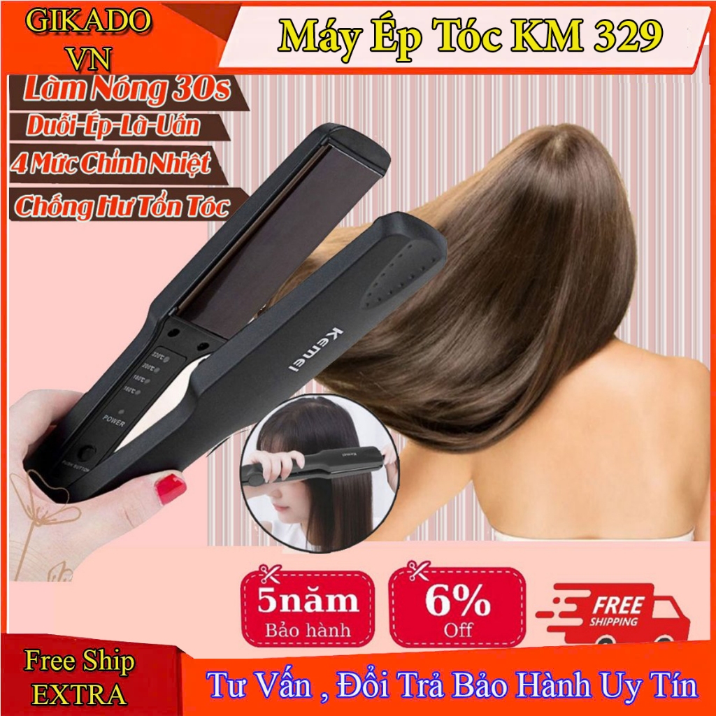 Máy Duỗi Tóc, Kẹp Ép Tóc Mini Kemei 329, Nóng Nhanh, 4 Chế Độ Chỉnh Nhiệt, Duỗi Thẳng Tiện Lợi