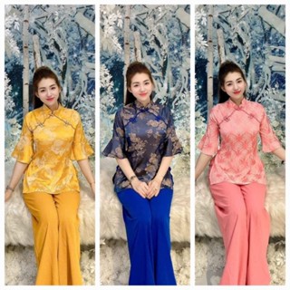   M_009 BỘ LAM TRUNG HOA TAY LOE SIZE 40_65KG BỘ BÀ BÀ LỤA HOA BỘ LAM TAY LOE 