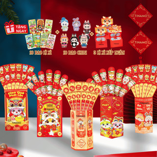 Combo 5 bộ lì xì gieo quẻ Tết 2025 - Tặng kèm 10 bao lì xì truyền thống, 10 bao lì xì chibi và 3 lì xì xếp 2 ngăn