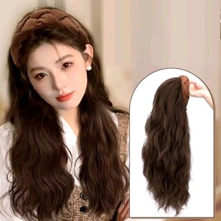 Tóc giả cài băng đô nửa đầu xù mì dài. Tóc giả nữ xoăn hippie đẹp