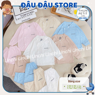Bộ Dài Tay Unchi Thun Petit  Cao Cấp Cho Bé Sơ Sinh 3-9kg mềm mịn co dãn 4 chiều thấm hút mồ hôi UCD02 Đậu Đậu Store