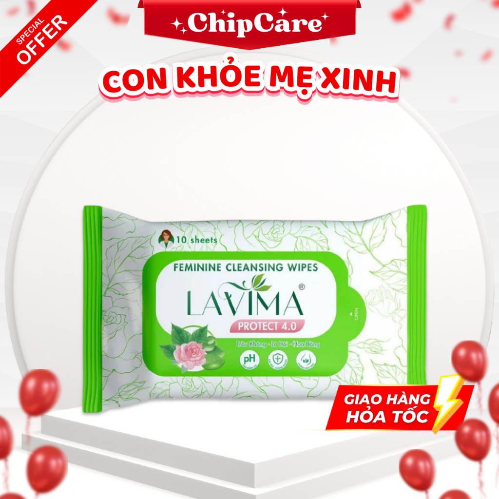 Lavima Khăn ướt vệ sinh vùng kín LAVIMA Protect 4.0 gói 10 miếng