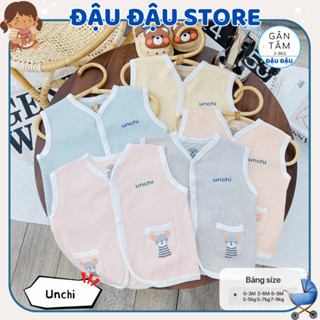 Áo Gile Unchi Nỉ Gân Tăm Sơ Sinh Cho Bé Trai Gái 3-9kg Cúc Giữa mềm mịn phối túi co dãn 4 chiều  UCA001 Đậu Đậu Store