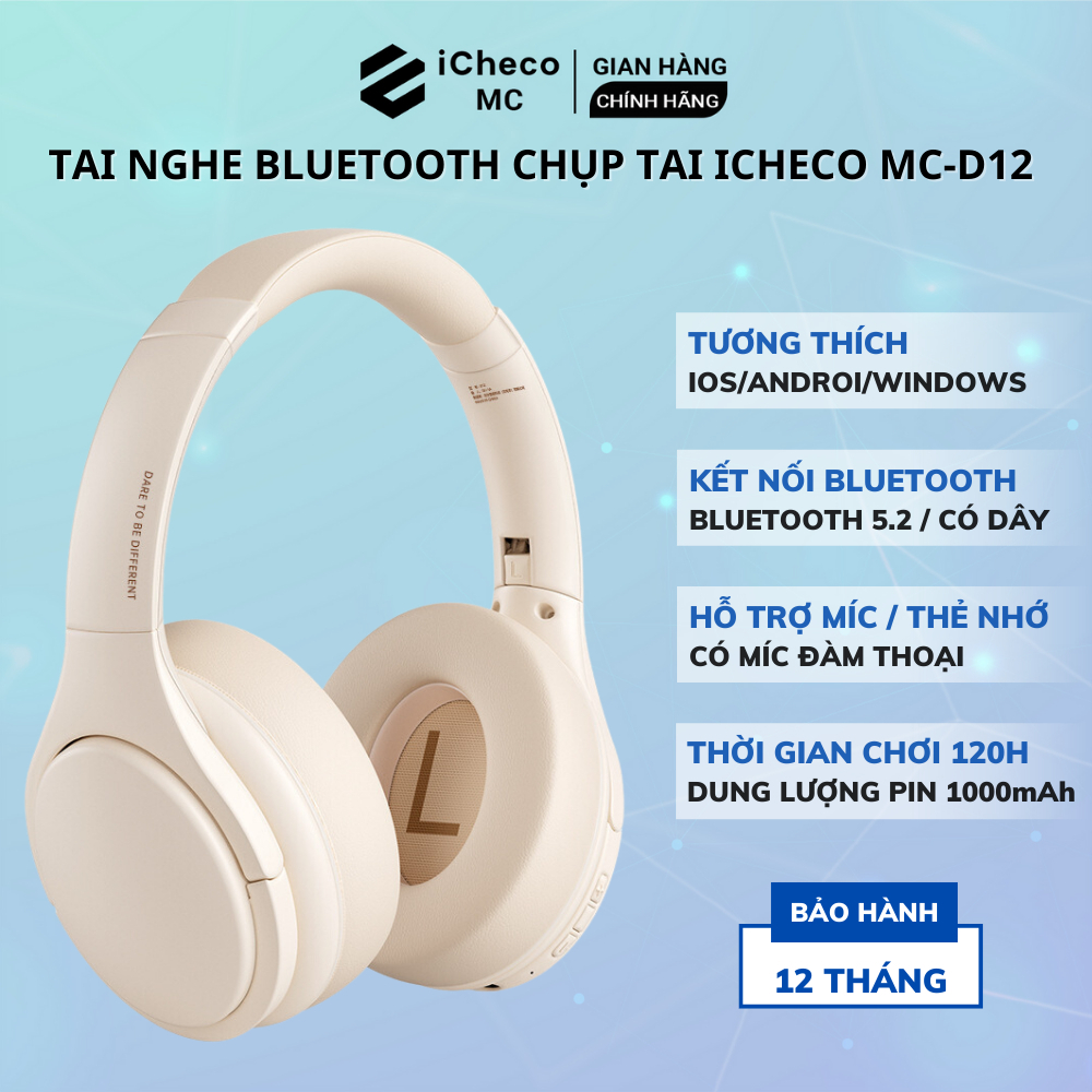 Tai nghe chụp tai không dây ICHECO D12 âm thanh đỉnh cao thiết kế tinh tế sang trọng