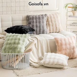  Gối sofa  gối tựa lưng trang trí decor mẫu lông bong bóng mềm mịn màu pastel 