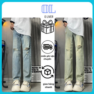 Quần Jeam Nam Rách Gối Màu Xanh Xám, Quần Jean Baggy Form Ống Đứng Đơn Giản Dễ Phối M24