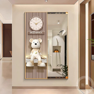  Gương Trượt Gấu BearRick Tranh Tráng Gương Kết Hợp Đồng Hồ Gương Trượt Decor Hiện Đại Thông Minh 