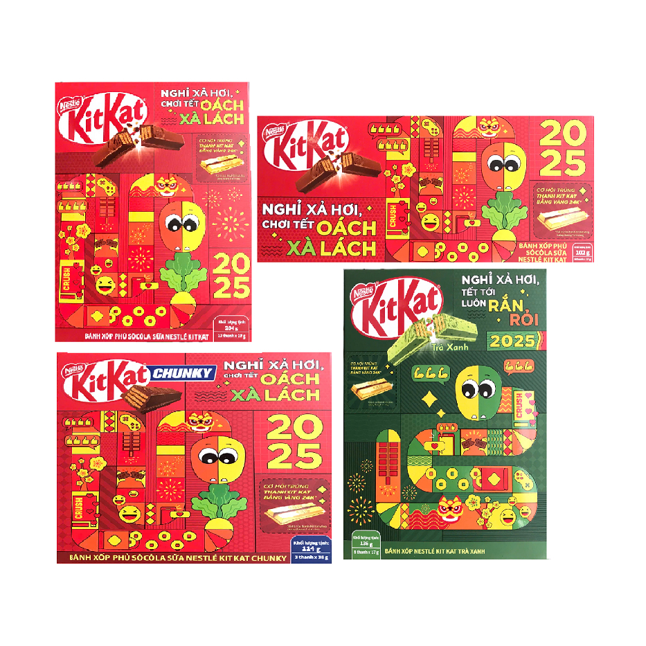 Mẫu Socola Nestlé KitKat Thái Lan Hộp Tết 2025 vị truyền thống và matcha
