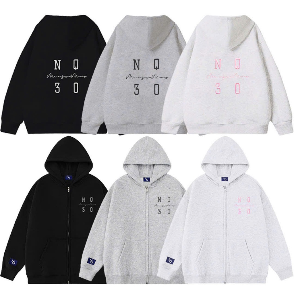 Áo Khoác Hoodie Zip COTTON Thêu NQ30 SQUARE Form Boxy Form Rộng Nam Nữ Unisex (KHÔNG XÙ LÔNG)