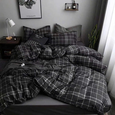 Bộ Chăn ga gối 4 món mẫu kẻ đen To Bo Decor chất liệu cotton poly