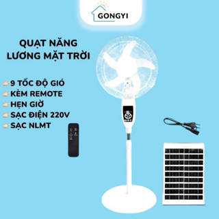 Quạt Năng Lượng Mặt Trời Gongyi Quạt Tích Điện Mẫu Mới 2025 Có Đèn Led Sạc Điện Thoại Củ Sạc 220V