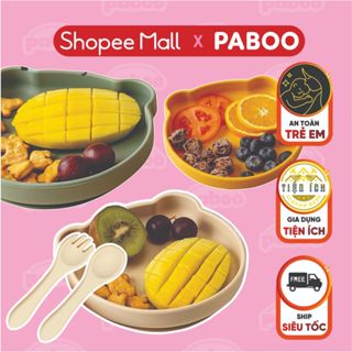 Đĩa ăn dặm silicon PABOO cho bé chất liệu silicon an toàn có đế hít chống đổ bộ bát nĩa muỗng đế hít