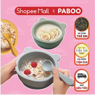 Bát ăn dặm silicon PABOO cho bé chất liệu silicon an toàn đế hít chống đổ bộ bát muỗng nĩa đĩa tiện lợi