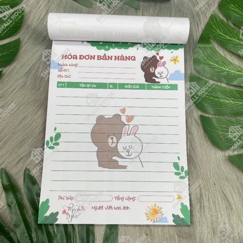 HOÁ ĐƠN CUTE 1 liên in offset - Size A5 15X20cm - Hoá đơn chibi dễ thương nhiều màu