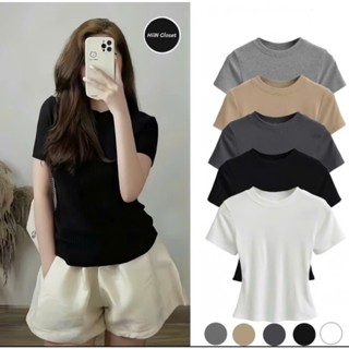 Set 3 áo thun gân hàng xuất xịn - Áo thun nữ cổ tròn ôm body - HiiNCloset