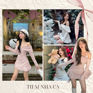 Set váy [camy set] váy trễ vai dài tay dáng liền mix váy 2 dây thun lạnh mặc đi chơi, chụp ảnh Tiệm Nhà Cá