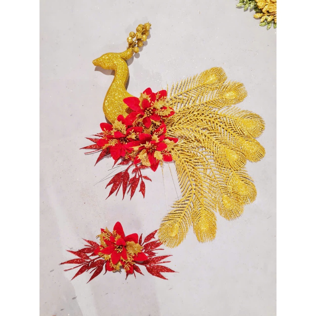 Set công trang trí tháp bánh , nước Tết Xuân mẫu con Công ( Mẫu Vip )