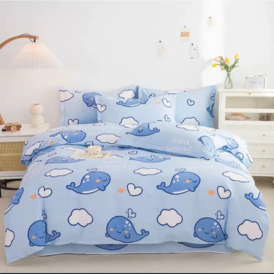Bộ chăn ga Cotton Poly Bo Decor chăn ga Hàn Quốc gấu xanh bbr đủ size miễn phí bo chun