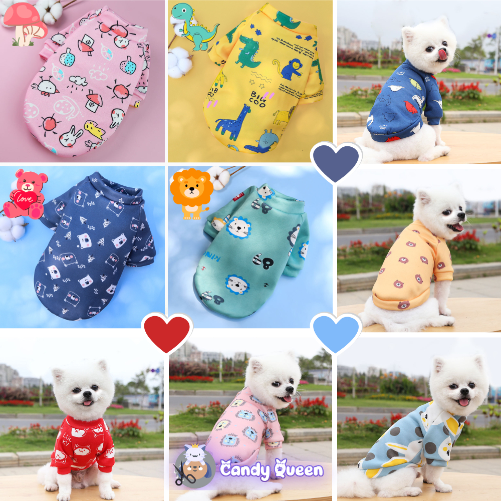 Áo Nỉ Ấm Cho Chó Mèo Thú Cưng Mặc Mùa Thu Đông, Chất Liệu Nỉ Co Giãn Họa Tiết Hoạt Hình Đáng Yêu