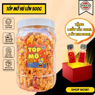 [TẶNG 2 SỐT] tóp mỡ da giòn mắm tỏi hủ lớn 500g Paco Food tặng kèm sốt ăn kèm bánh tráng mì trộn cơm đồ ăn vặt snack