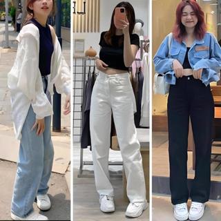 Quần Jean Nữ Ống Suông Ống Rộng Lưng Cao Hàn Quốc Leda