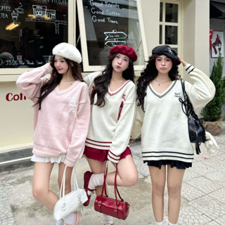 [ SẴN - ẢNH THẬT ] NOEL SWEATER - ÁO SWEATER LEN CỔ V ĐÍNH NƠ ĐEN SWEATER.DAOATHU